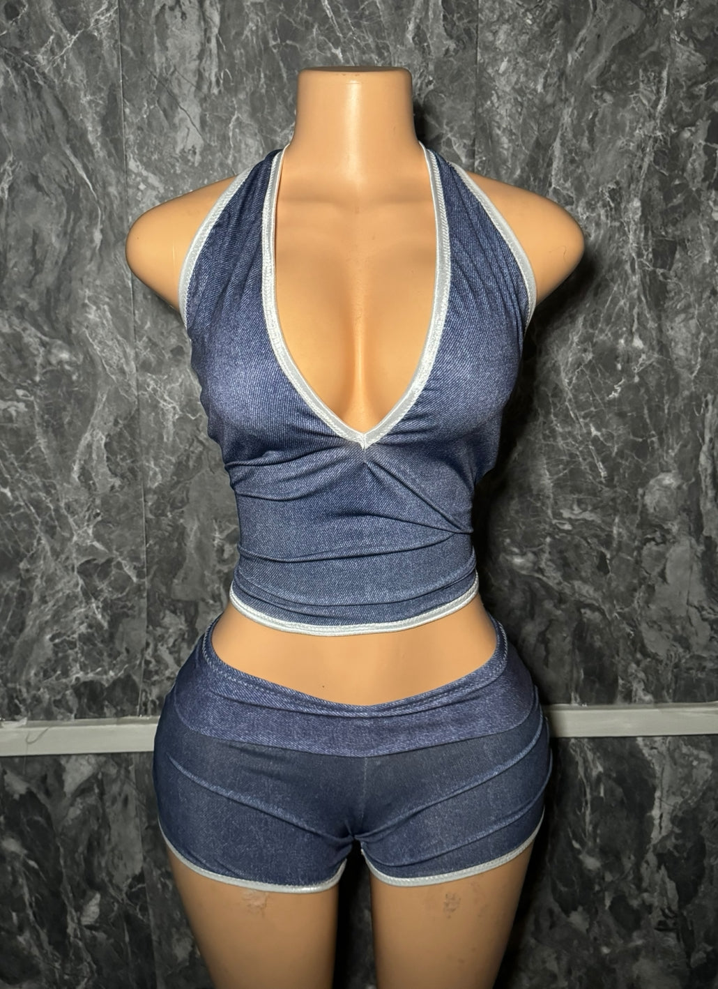 Barely Denim: Halter + Shorts Set